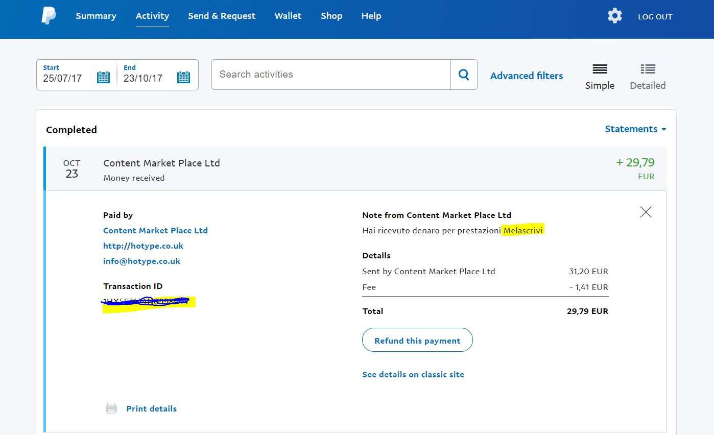 Payment 28 for Melascrivi