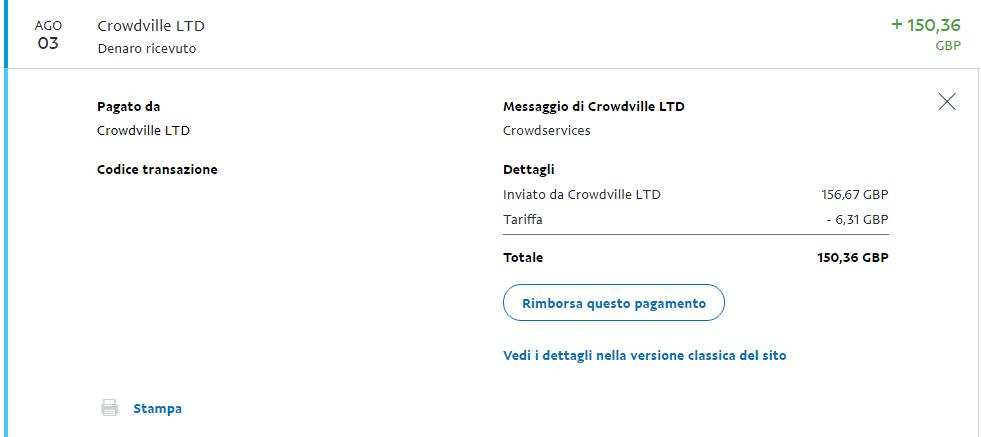 Pagamento 10 per Crowdville