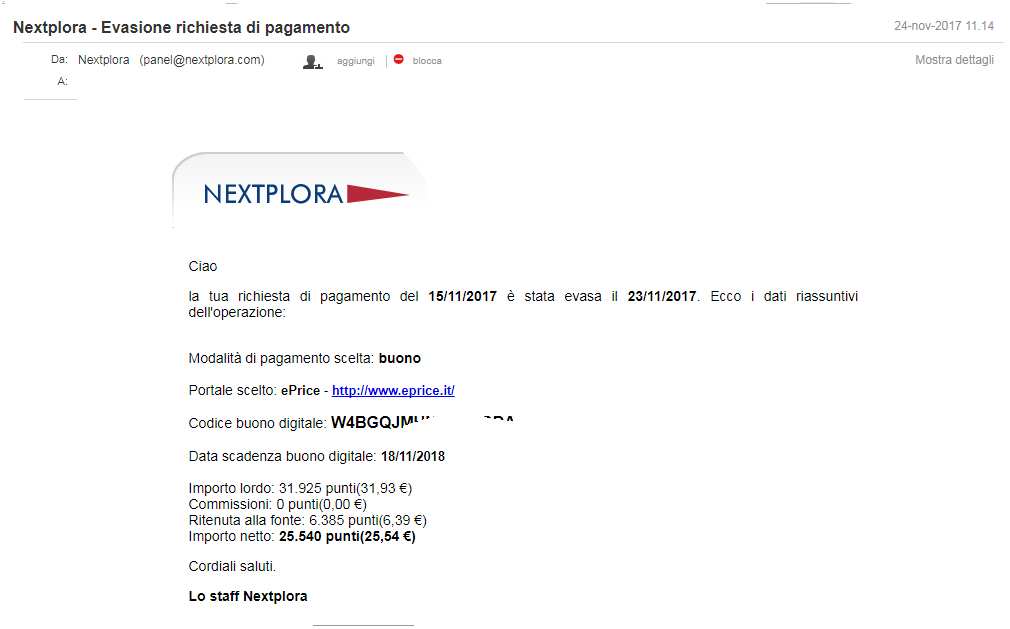 Payment 27 for Nextplora