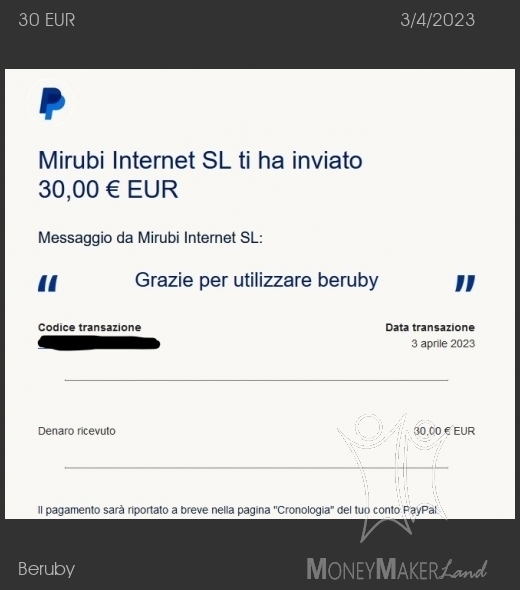 Payment 765 for Beruby