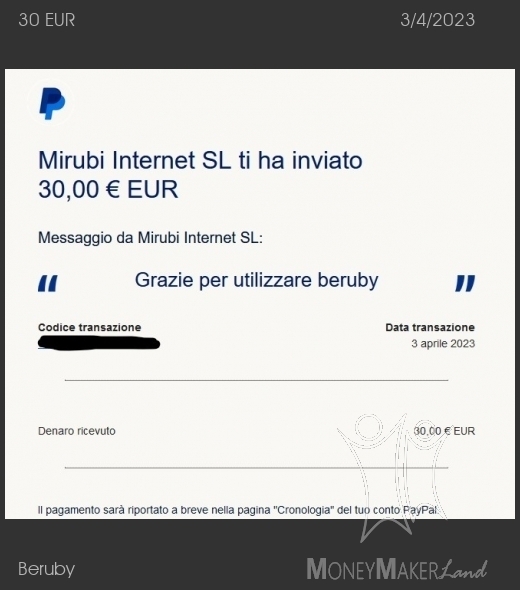 Pagamento 765 per Beruby