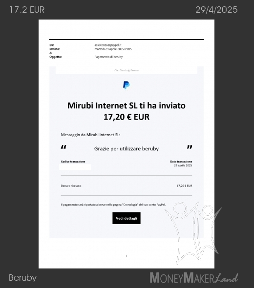 Payment 780 for Beruby