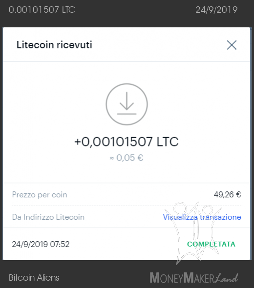 Pagamento 7 per Bitcoin Aliens