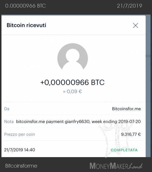 Payment 18 for Bitcoinsforme