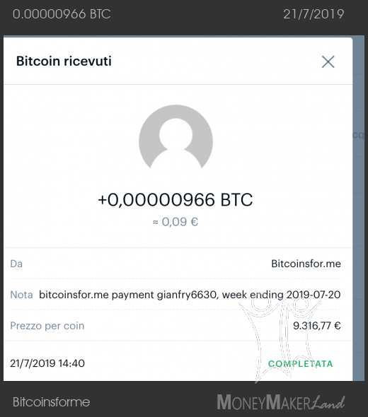 Pagamento 18 per Bitcoinsforme