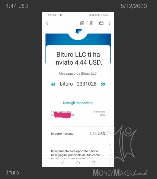 Payment 90 for Bituro 