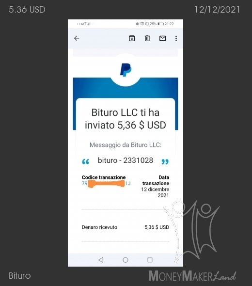 Payment 100 for Bituro 