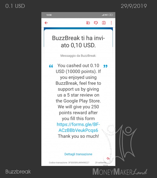 Pagamento 1 per Buzzbreak 