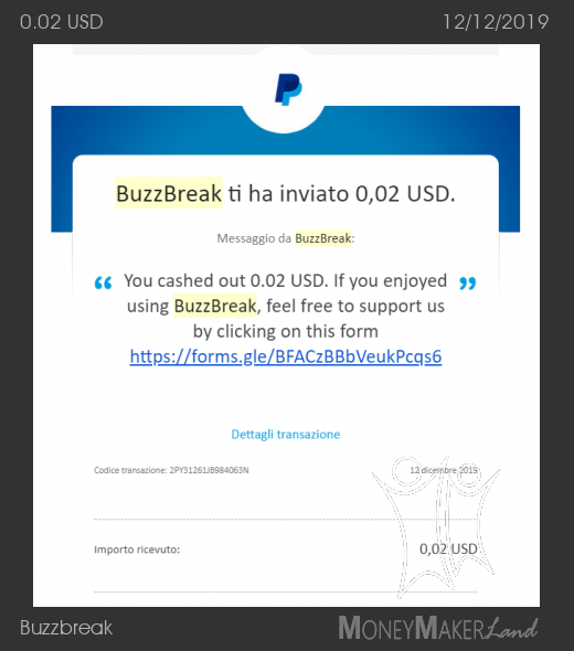 Pagamento 10 per Buzzbreak 