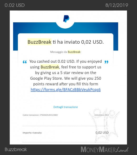 Payment 11 for Buzzbreak 