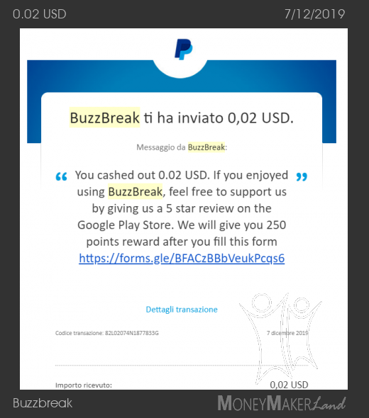 Pagamento 12 per Buzzbreak 