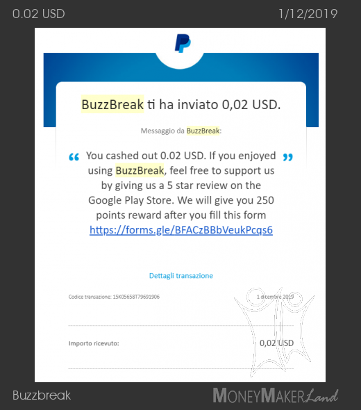 Payment 17 for Buzzbreak 