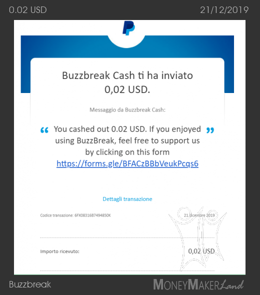Pagamento 19 per Buzzbreak 