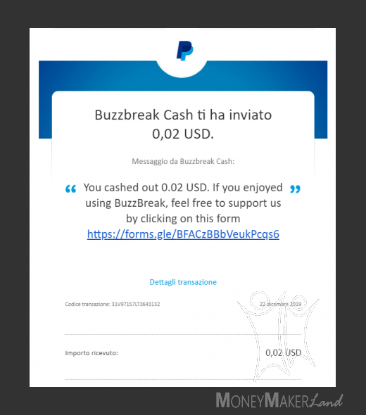 Payment 21 for Buzzbreak 