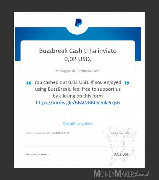 Pagamento 22 per Buzzbreak 