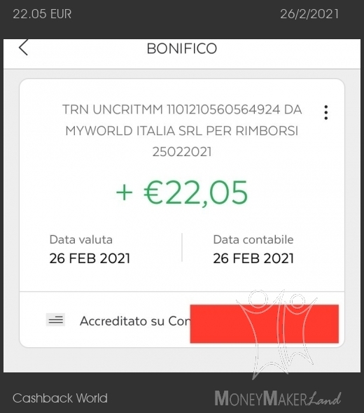 Pagamento 2 per Cashback World 