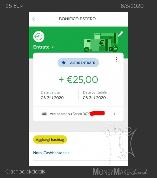 Pagamento 57 per Cashbackdeals