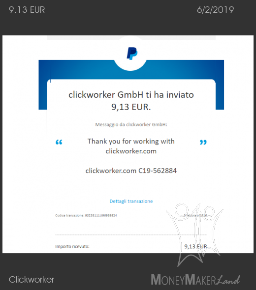 Pagamento 127 per Clickworker