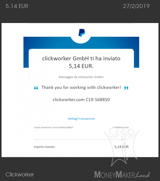 Pagamento 131 per Clickworker