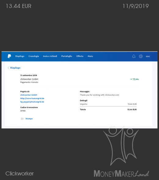Pagamento 143 per Clickworker