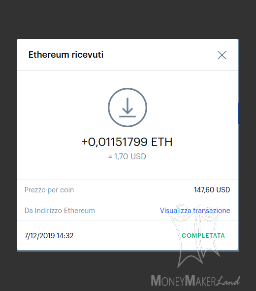 Payment 71 for Coinbase