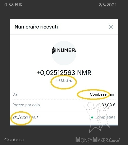 Pagamento 122 per Coinbase