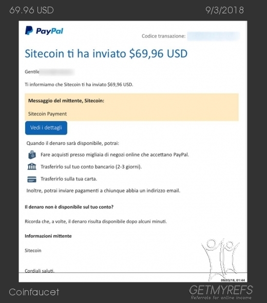 Payment 1 for Coinfaucet