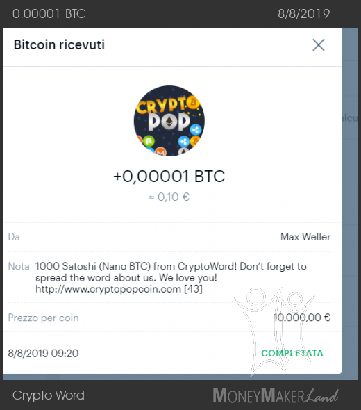 Payment 1 for Crypto Word