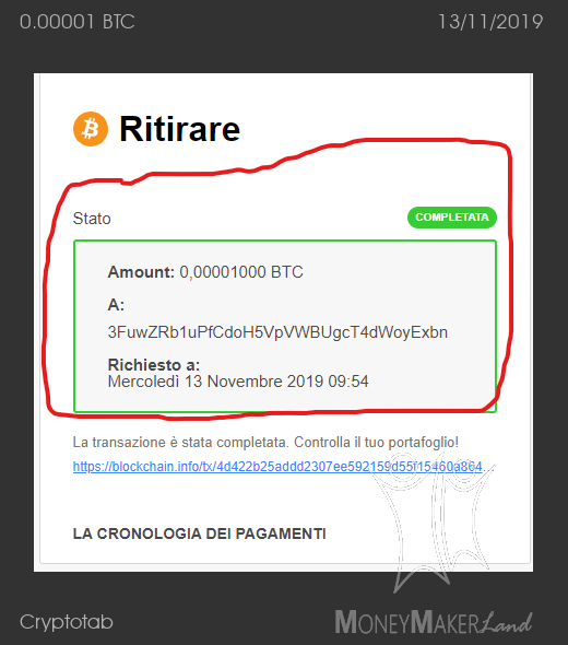 Payment 105 for Cryptotab