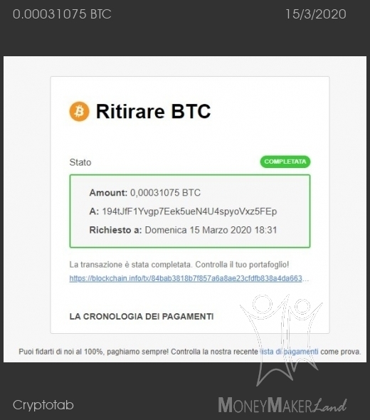 Payment 125 for Cryptotab