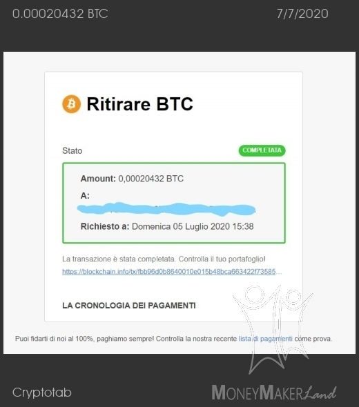 Payment 134 for Cryptotab