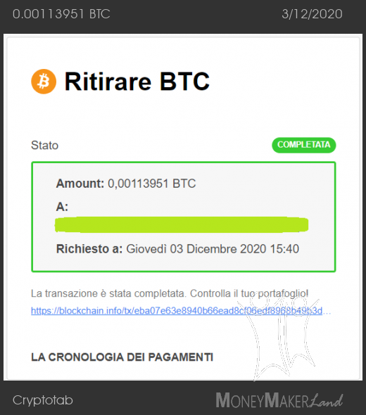 Payment 137 for Cryptotab