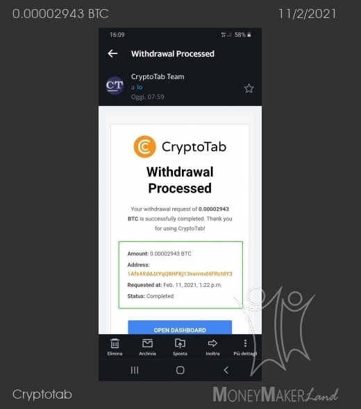 Pagamento 138 per Cryptotab