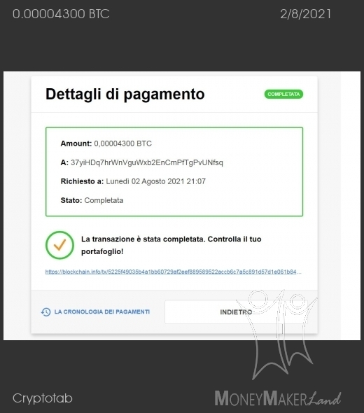 Pagamento 143 per Cryptotab