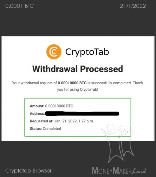 Payment 11 for Cryptotab Browser