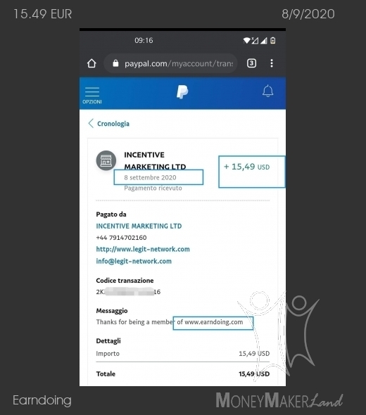 Pagamento 20 per Earndoing