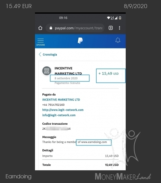 Pagamento 20 per Earndoing