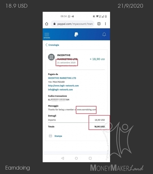 Pagamento 22 per Earndoing