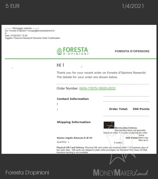 Payment 220 for Foresta D'opinioni