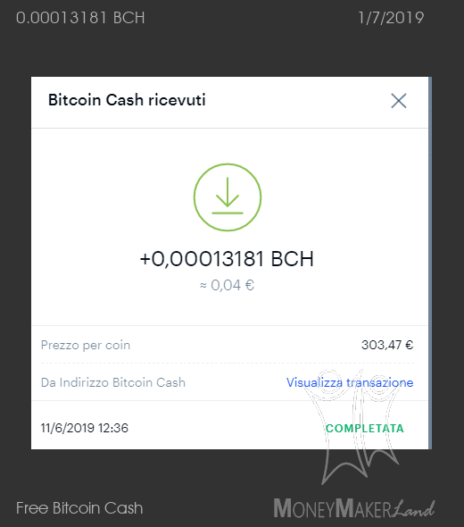 Payment 1 for Free Bitcoin Cash