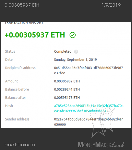 Payment 1 for Free Ethereum