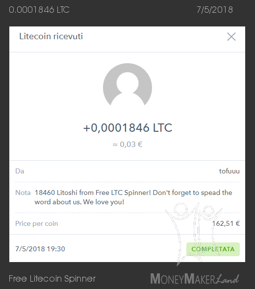 Payment 5 for Free Litecoin Spinner