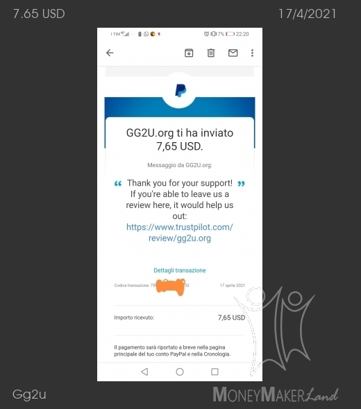Pagamento 10 per Gg2u