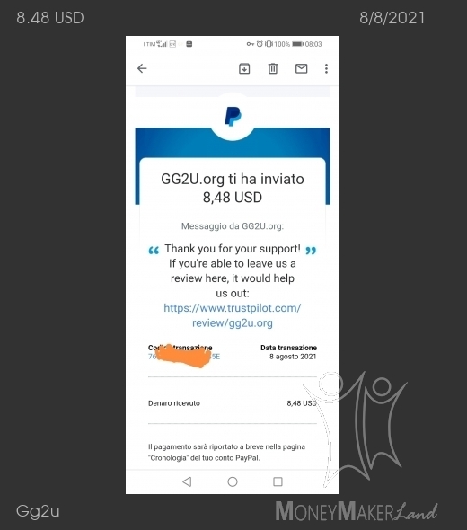 Payment 20 for Gg2u