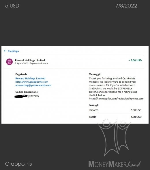 Payment 123 for Grabpoints