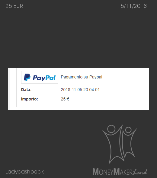 Pagamento 24 per Ladycashback