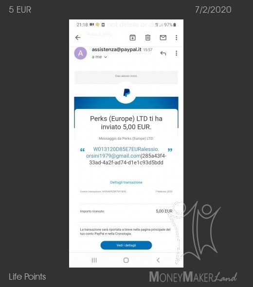 Pagamento 186 per Life Points