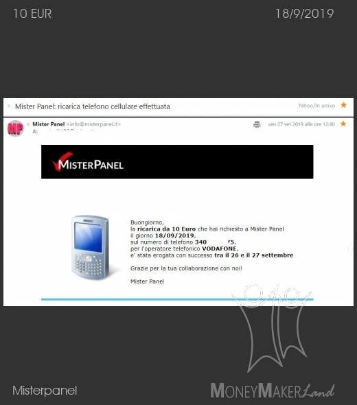 Pagamento 108 per Misterpanel