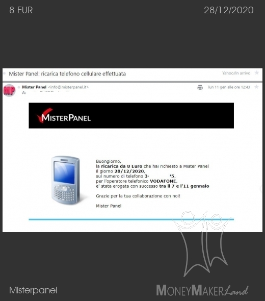 Pagamento 109 per Misterpanel