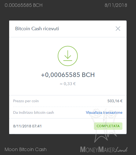 Pagamento 119 per Moon Bitcoin Cash
